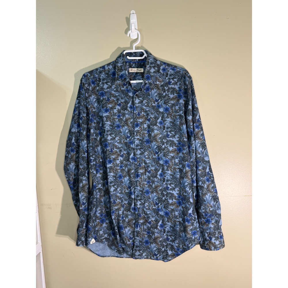 Giovanni Rosmini Italy Blue Floral Button Down Shirt Mens 39 15.5 Long Sleeve